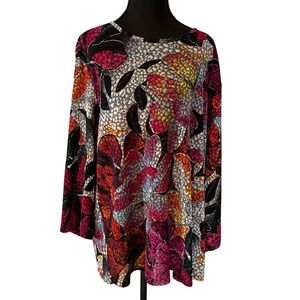 Peter Nygard Womens 1X Long Sleeve Tunic Top Floral Print Multicolor lightweight